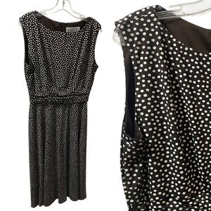Chocolate brown white polka dot dress midi maxi Jessica Howard size 14